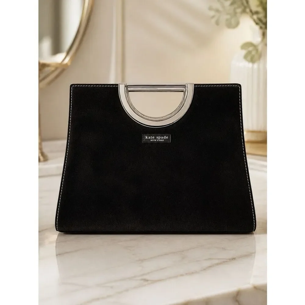 BLACK SUEDE KATE SPADE TOP HANDLE MIDDLE ZIPPER